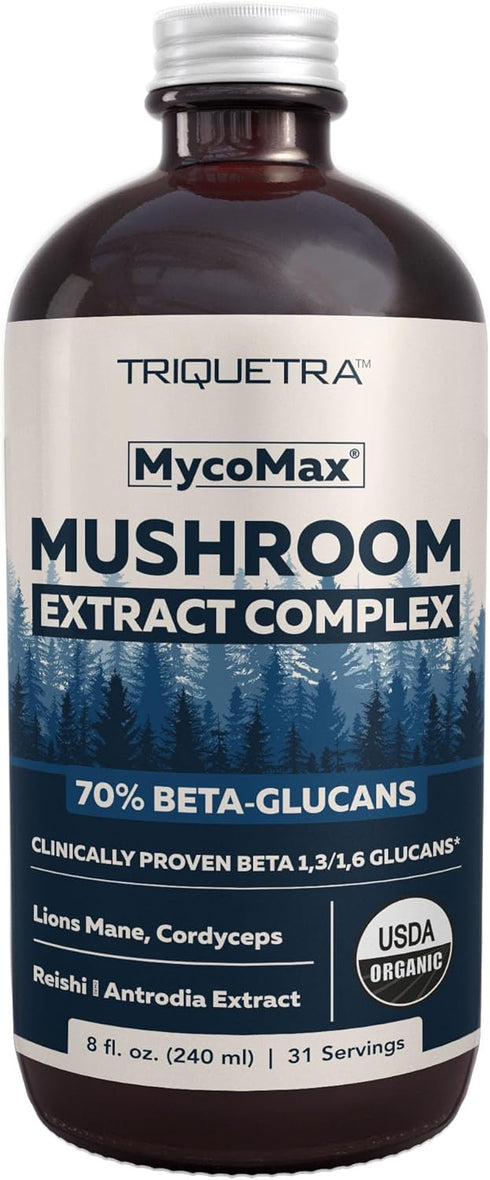 MycoMax Mushroom Complex - 70% Beta Glucans, Promotes Cognition, Immunity, Energy, 8 oz.