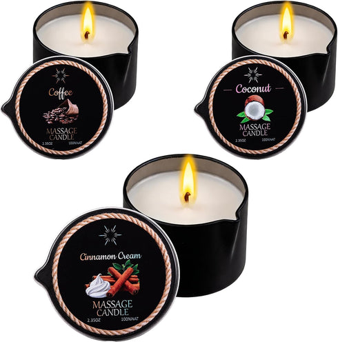 IUJOCQL 3 Pack Low Temperature Massage Oil Candle Set (2.35 oz Each) Soy