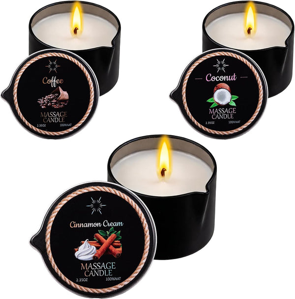 IUJOCQL 3 Pack Low Temperature Massage Oil Candle Set (2.35 oz Each) Soy