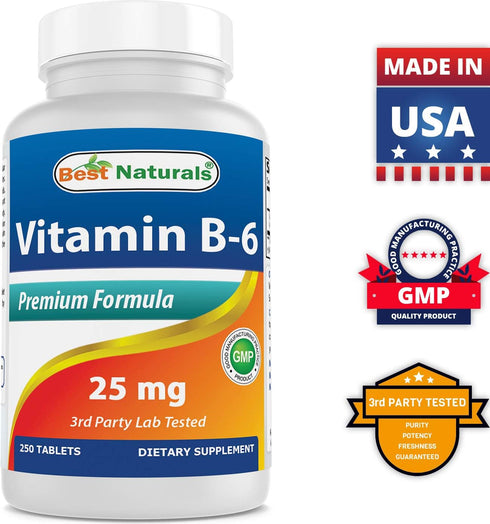 Best Naturals Vitamin B6 25mg - 250 Tablets (Pack of 2)