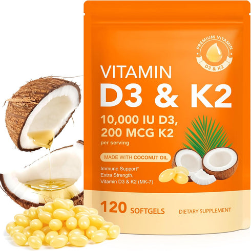 ZROGJBMK Vitamin D3 K2, D3 K2 Vitamin 10000 iu Supplement With Coconut Oil