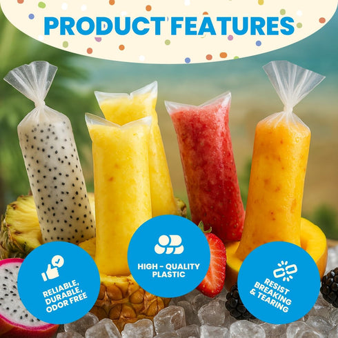Treats,100-Count, 1-Pack De Mi Pais Topogigios Ice Cream Bags; Perfect for Bolis, Popsicles, and Ice Storage, Durable