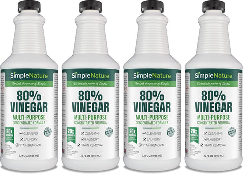 SimpleNature 80% Vinegar (32 fl oz, 4 Pack) - Super Concentrated Vinegar for