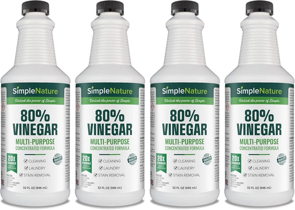 SimpleNature 80% Vinegar (32 fl oz, 4 Pack) - Super Concentrated Vinegar for