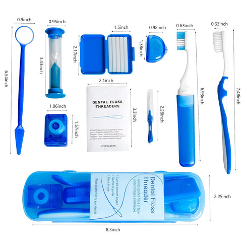 Portable Orthodontic Oral Care Kit, 2 Pack Travel Kit for Patients, Interdental Brushing Wax Floss
