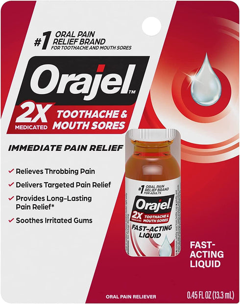 Orajel Instant Pain Relief for Toothache, Maximum Strength Liquid, 0.45 Oz (Pack of 2)