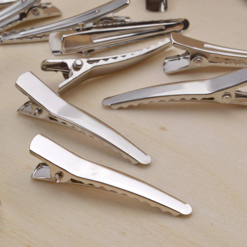 Single Prong Alligator Hairpins, 100 Pieces Silver Metal Curl Crocodile Hair Clips, 34mm for Hair Care Salon DIY Craft