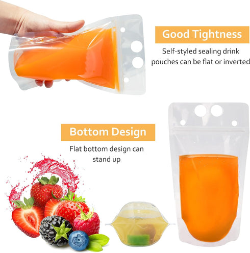 Ozera 100 16 oz Drink Pouches, Pcs Reusable Drink Juice Pouches for Adults, Heavy Duty Pouches for Adults with Straw