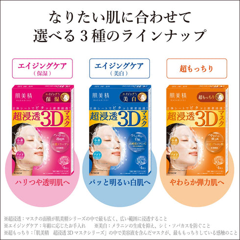 KRACIE Hadabisei Super Moisturizing 3D Facial Mask - Brightening Sheets, 4 Count