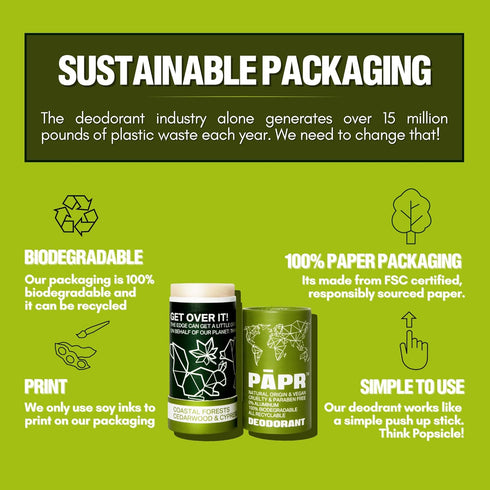 PAPR Nature Powered All Natural Deodorant, Clinically Proven in Zero Waste Paper Packaging (Coastal Forest)