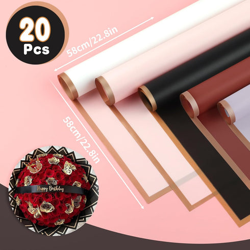 COIDEA 20 Sheets Waterproof Flower Wrapping Paper, Gold Edge Korean Florist Supplies for DIY