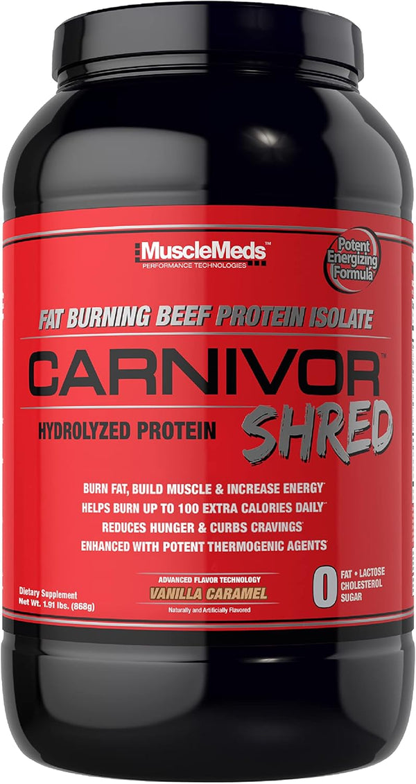 MuscleMeds Carnivor Shred Fat Burning Hydrolized Beef Protein Isolate, 0 Lactose, 0 Sugar, 0 Fat, Vanilla Caramel, 2