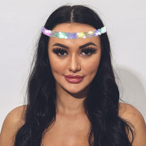 JEAIRTS Light Up Headbands, Glowing Led Rhinestone Headpiece, Sparkly Crystal Hair Band for Women