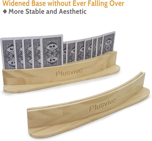 Set 4 13 1.9 2.4 Inch plusvivo of Curved Playing Cards Holders for Seniors Adults - Soild Wood Cards Holders