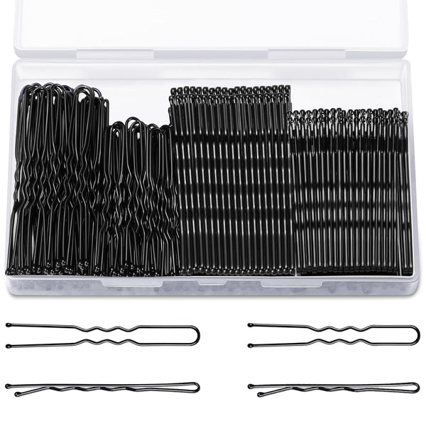 TsMADDTs Bobby Pins Kit, 200PCS Black and U Hair Pins for Women, 2.4 Inch and 2 Inch with Box