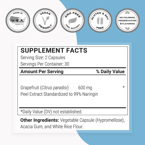 Supersmart Grapefruit Extract 600mg (99% Naringin) - High Potency GSE Supplement, 60 Vegetarian Capsules