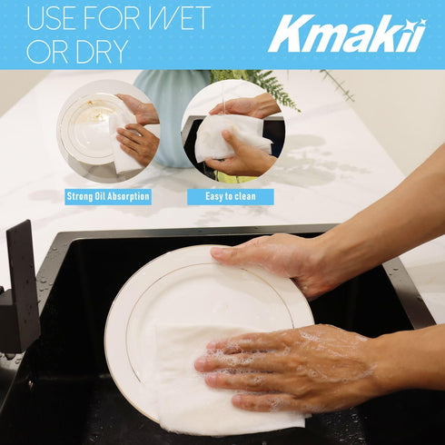 KMAKII 80 Pack Heavy Duty Disposable Dish Cloths, Reusable Cleaning Wipes Dish Rags for Kitchen, 11.8 x 21 inches -