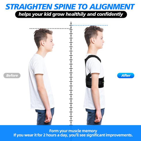 Lexniush Posture Corrector for Kids Teenagers, Updated Adjustable Upper Back Posture Brace for Boys/Girls, Breathable