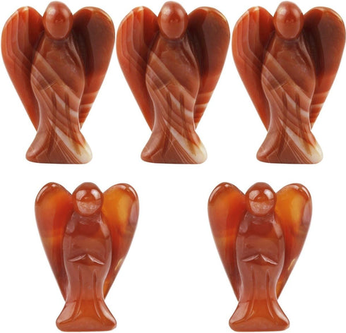 mookaitedecor Set of 5 Carnelian Crystal Angel Figurines, 1.5 inch Mini Guardian Angel Statues