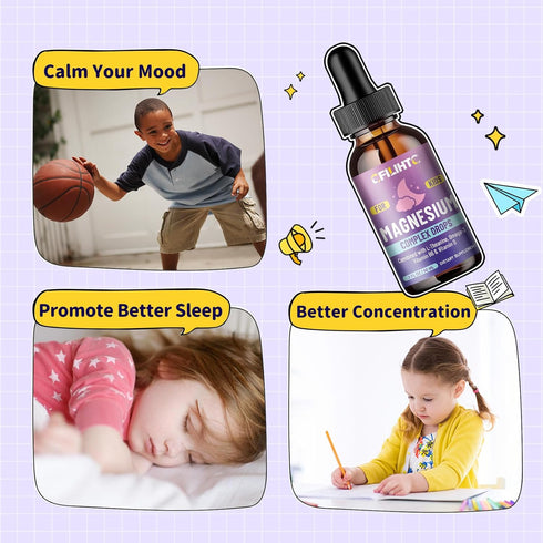 Omega-3, B6, D3 2 Oz Kids Magnesium Liquid Drops-Magnesium Glycinate Liquid for Kids Supplement-w/L-theanine, Vitamin