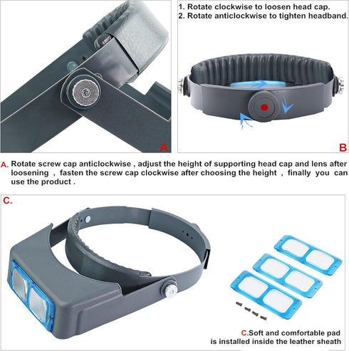 Magnification-1.5X 2X 2.5X 3.5X Headband Magnifier Double Lens Head-Mounted Reading Magnifier Loupe Jewelry Visor