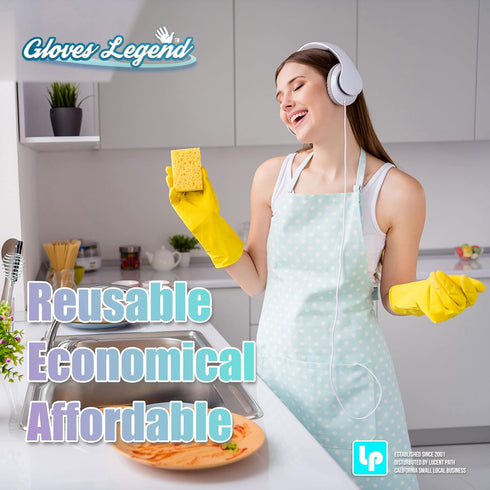 Reusable Dishwashing Gloves for Kitchen Cleaning - Medium & Small in Yellow