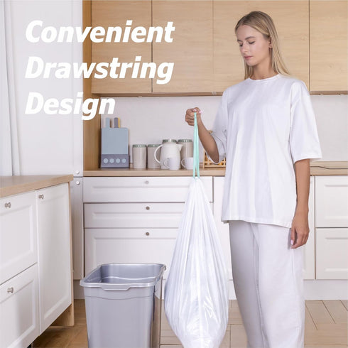 13 Gallon Tall Kitchen Drawstring Trash Bags, 1.2 Mil Extra Strong, 40 Count, Unscented, White, 25" x 30"