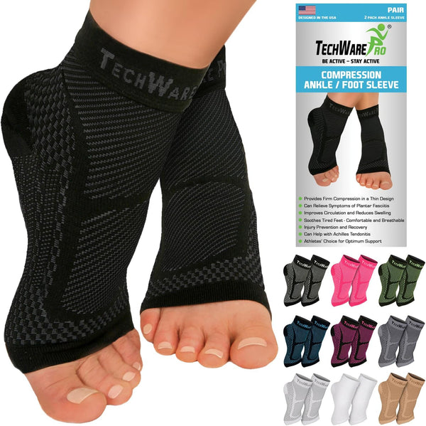 TechWare Pro Ankle Brace Compression Sleeve - Plantar Fasciitis Sock. Relieves Achilles