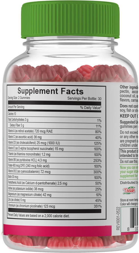YumVs Multivitamin Gummies, Sugar Free Supplement for Women & Men, Natural Raspberry Flavor Chewables - 60 Count