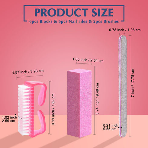MORGLES Nail Files and Buffers Kit, 6 Pcs 100/180 Grit Files, Rectangular Buffer Blocks and 2 Brushes