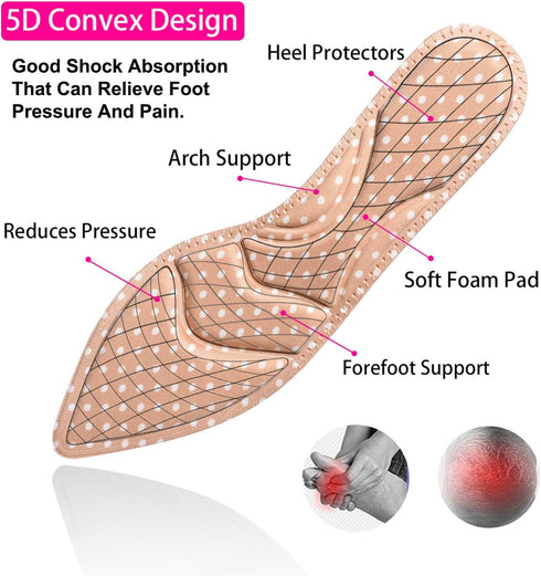Shoe Inserts for Women - High Heel Insoles, 2 Pairs Beige, Breathable 5D Sponge Comfort Insoles for Pain Relief