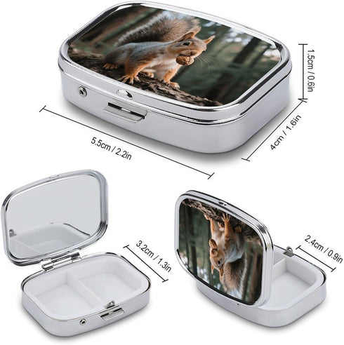 STVNKML 2 Squirrel Pill Box Travel Pill Organizer Compartment Weekly Pill Case with Mirror A Day Medicine Container