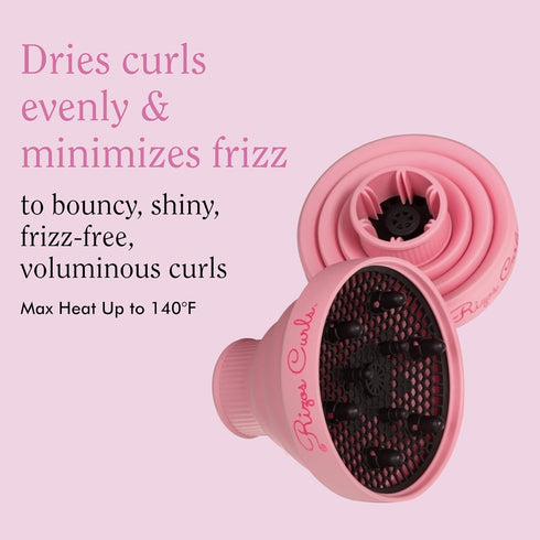 Rizos Curls Collapsible Hair Diffuser, Pink, Enhances Curl Definition, Volume, Fits Most Hair Dryers, Dries Curls Faster