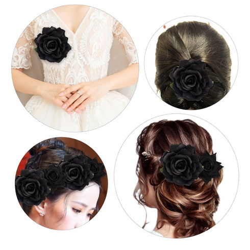 Rose Hair Clip Flower Hairpin Brooch, 4 Pcs Fabric Floral Clips for Wedding Party and Mother's Day