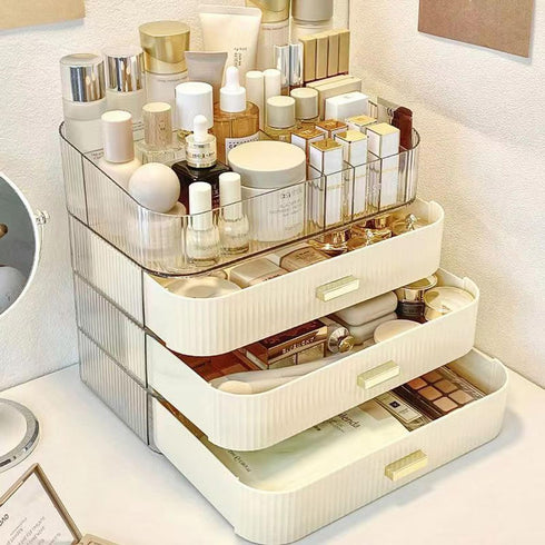 MIUOPUR Makeup Organizer with Stackable Drawers, Ideal for Desk and Dresser Countertops, Great for Cosmetics - Cream