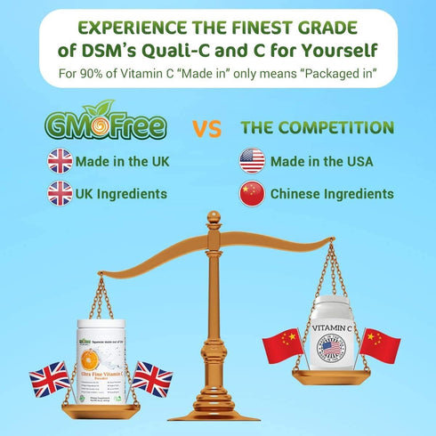 GMO Free Vitamins, Ultra Fine Vitamin C Powder, Made in UK, Vegan, 8 oz.