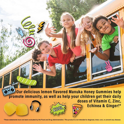 5-in-1 Kid's Immune Support Gummy, Manuka Honey, Vitamin C, Zinc, Echinacea, Ginger, Gummy Supplement, Essential Immune Support Gummies for Daily Use, Natural Citrus Flavored - 60 Count