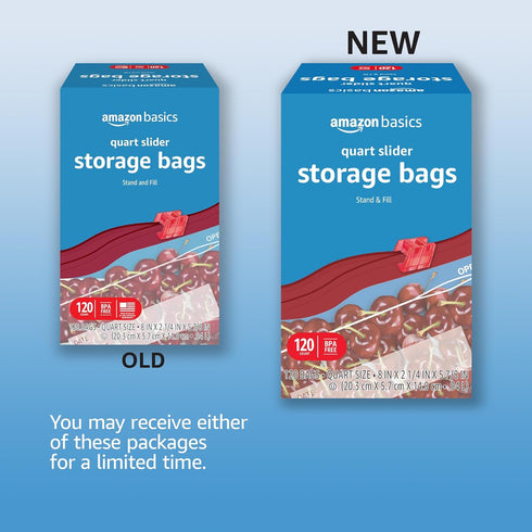 Amazon Basics Slider Quart Food Storage Bags, Stand & Fill, 120 Count