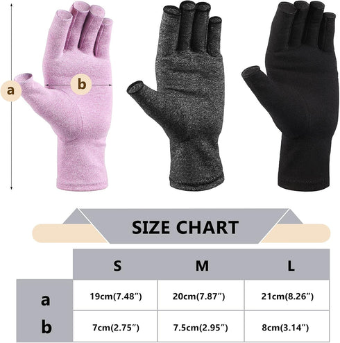 3 Pairs Compression Craft Arthritis Gloves, Fingerless Pressure Relief for Quilting, Sewing, Typing (Black, Gray,