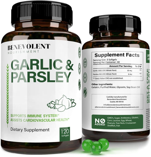 Odorless Garlic Supplements 1500 MG Aged Extract Oil by Benevolent - 120 Softgels for Antioxidant Immunity Support