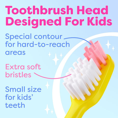 Kids Toothbrush 4 Pack, Soft Bristles with Suction Cup, Multi-Color, Child Sized Brush Heads for Ages 3-10