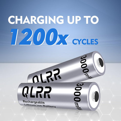 QLRR 8 Pack 1.5V 3000mWh 1200x Rechargeable Lithium AA Batteries with Fast Charger High Capacity AA Batteries Constant