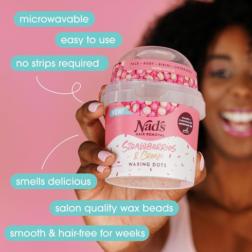 Nad's Hair Removal Waxing Dots - Strawberries & Cream Hard Wax Beads Kit for Women