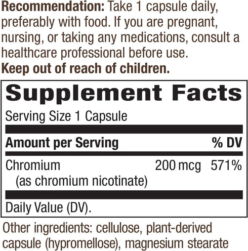 Nature's Way GTF Chromium, 200 mcg per Serving for Metabolism Support