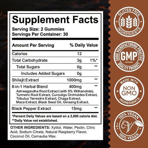 Shilajit Gummies 1000mg - Pure Himalayan Organic with Ashwagandha, 60ct for Energy and Immunity