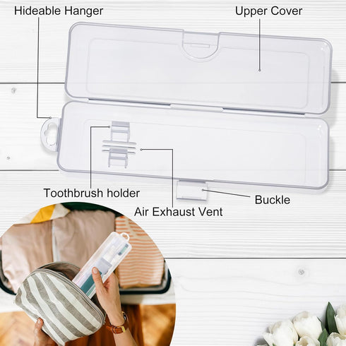 Transparent Toothbrush Case 2 Packs, Travel Size Plastic Holder, 7.87 x 2.36 x 1.18 inches, Portable for 2 Toothbrushes