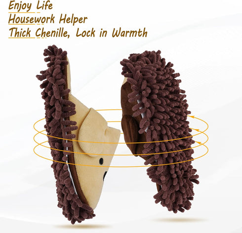 Washable Chenille Microfiber Slippers, Detachable Mop Slippers for Office Home Room (Brown, Women 7-9/Men 5-7)