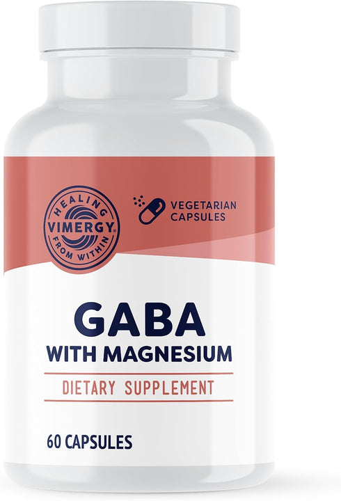 Vimergy GABA with Magnesium - 60 Servings, Natural Calm & Relaxation Support Capsules for Brain Health