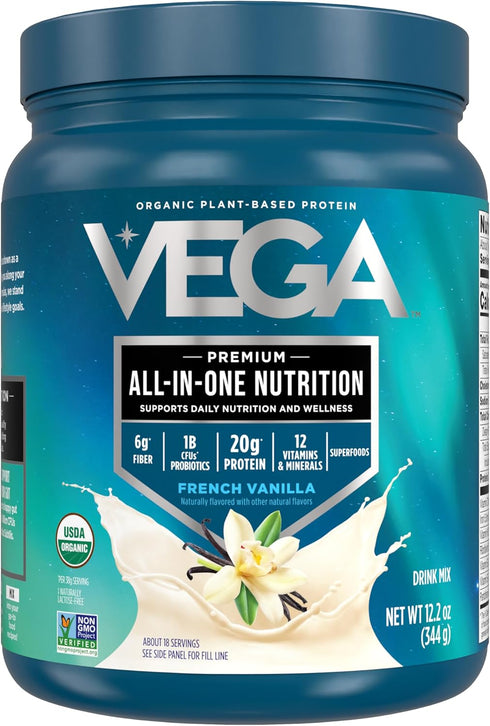 Vega Organic All-in-One Vegan Protein Powder, French Vanilla - 12.2 oz, Superfood Ingredients