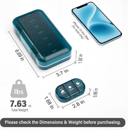 Vikie 3 (3x7 Weekly Pill Organizer Times a Day with Morn NOON Night Sections, BPA-Free, Portable & Moisture-Proof